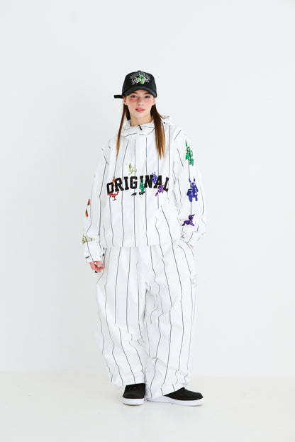 BSRABBIT STRIPE SPORTY SUPER WIDE JOGGER PANTS WHITE BSR2425FWPT056