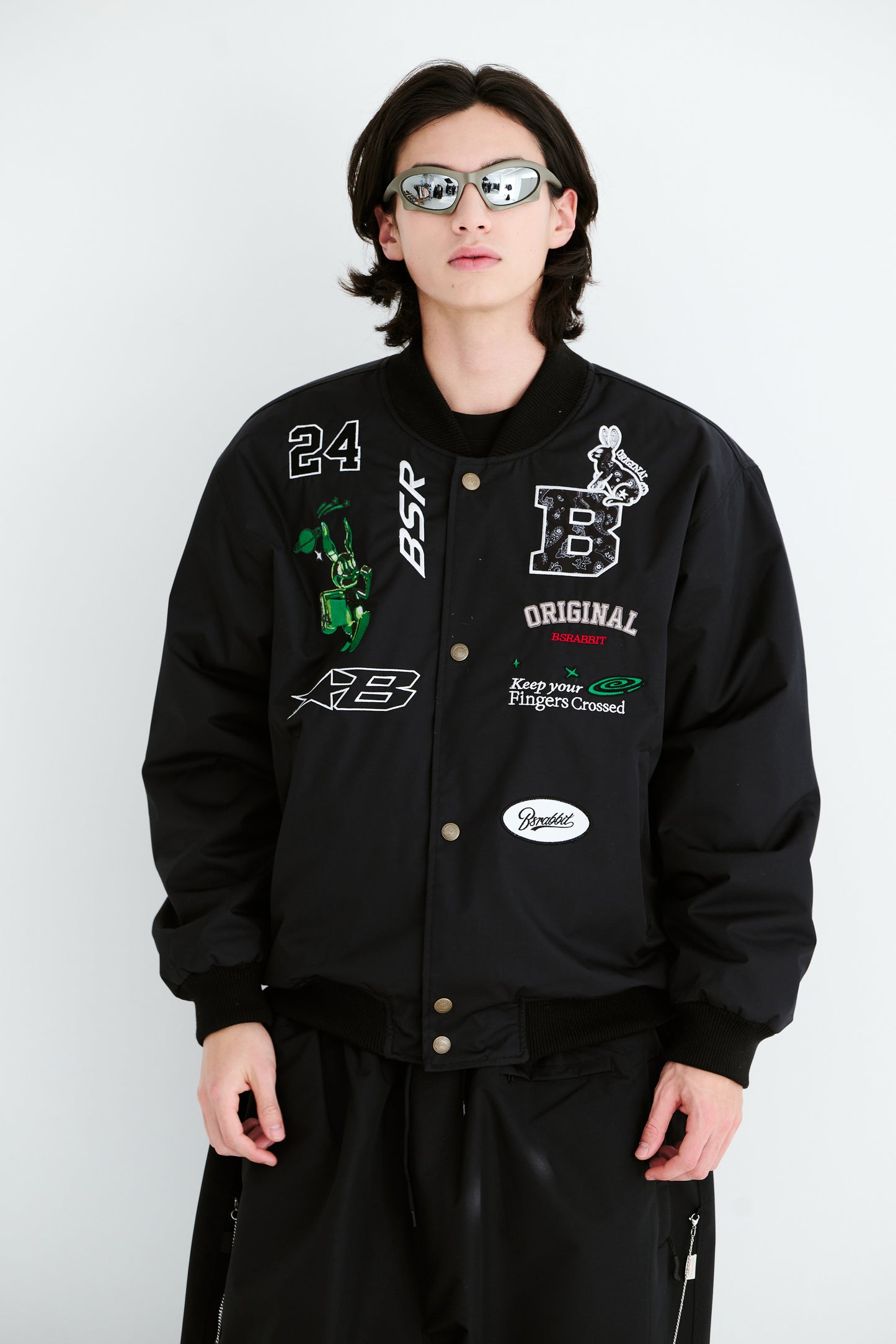 BSRABBIT TRIPPY RB VARSITY JACKET BLACK BSR2425FWJK039