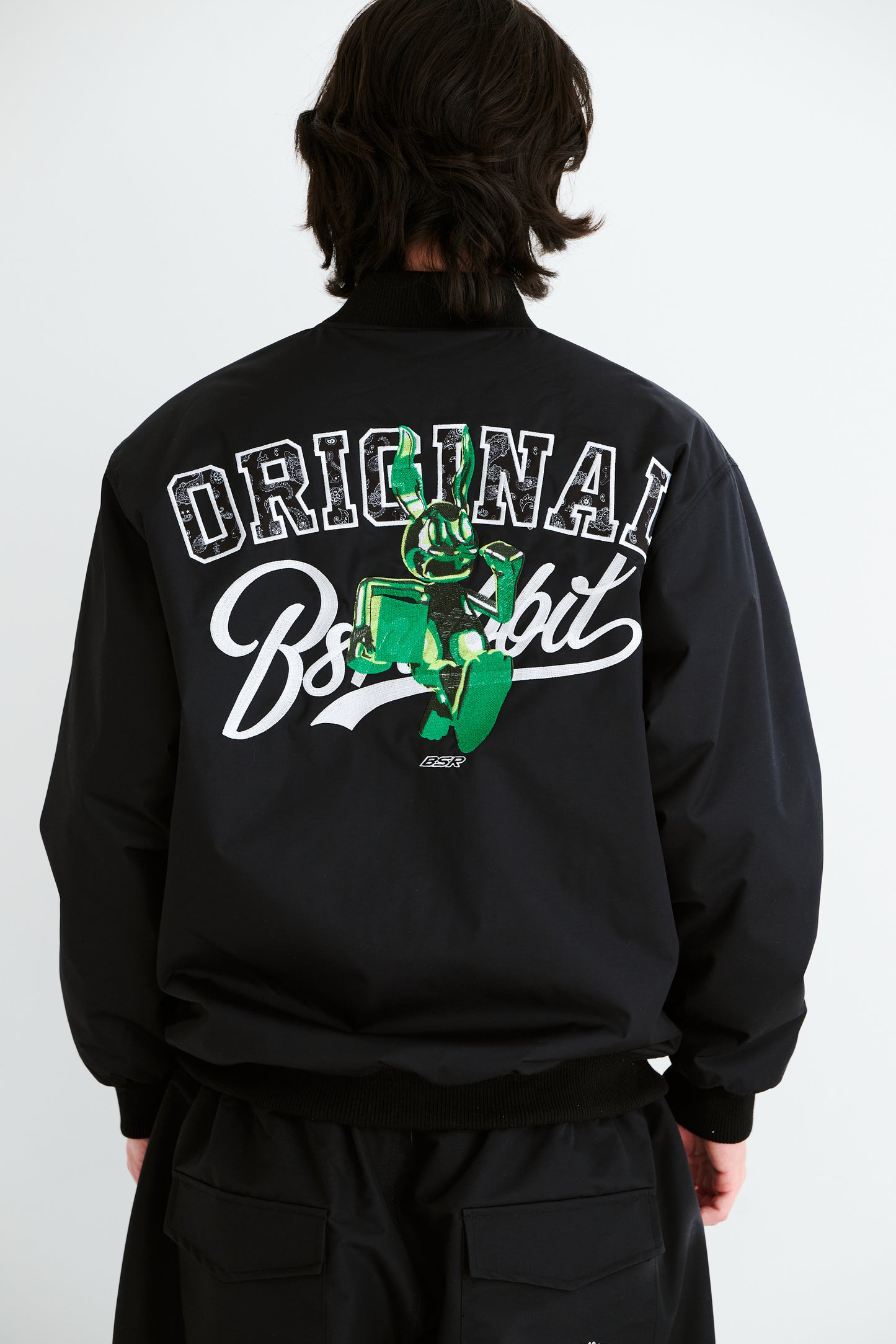 BSRABBIT TRIPPY RB VARSITY JACKET BLACK BSR2425FWJK039