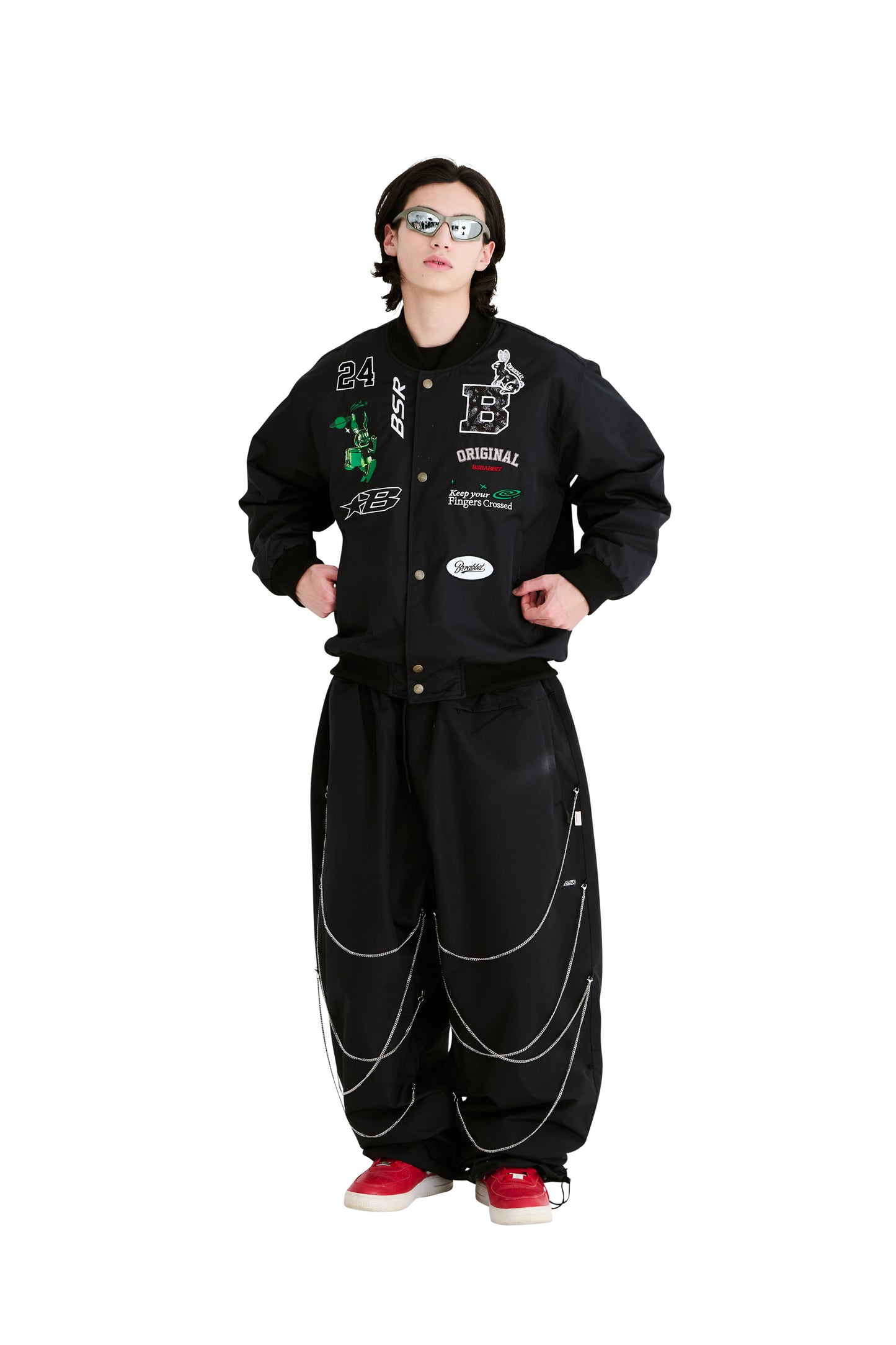 BSRABBIT TRIPPY RB VARSITY JACKET BLACK BSR2425FWJK039