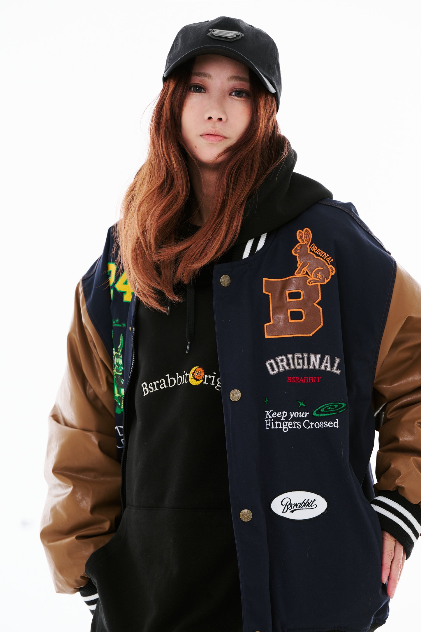 BSRABBIT TRIPPY RB VARSITY JACKET NAVY BSR2425FWJK040