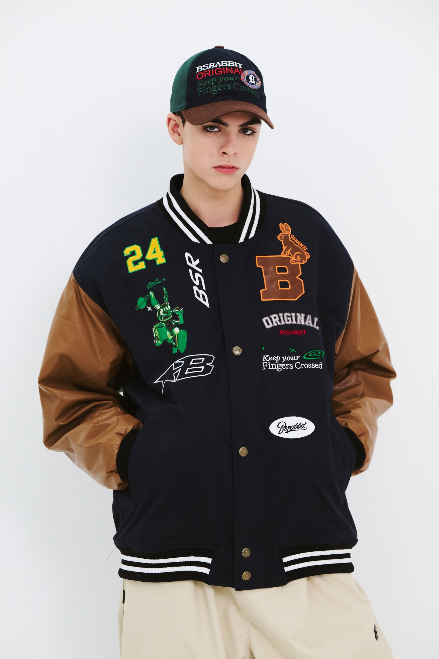 BSRABBIT TRIPPY RB VARSITY JACKET NAVY BSR2425FWJK040