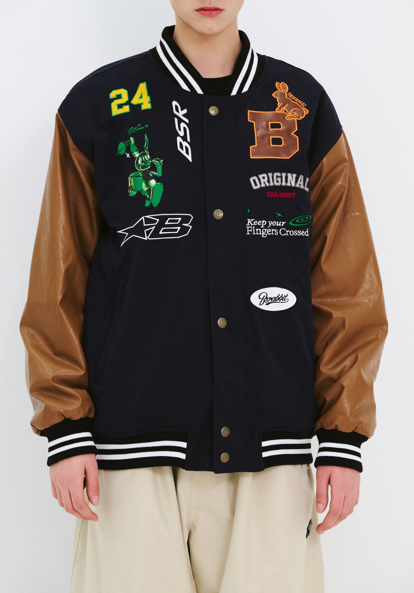 BSRABBIT TRIPPY RB VARSITY JACKET NAVY BSR2425FWJK040